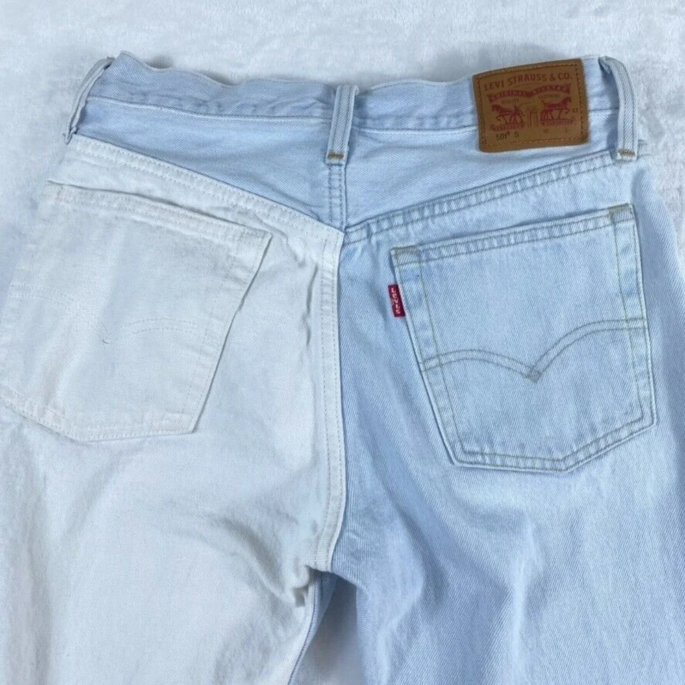 Levi's 501 Jeans Women Sz 27 Colorblock Button Fly Unique Ankle Raw Hem - Picture 9 of 16